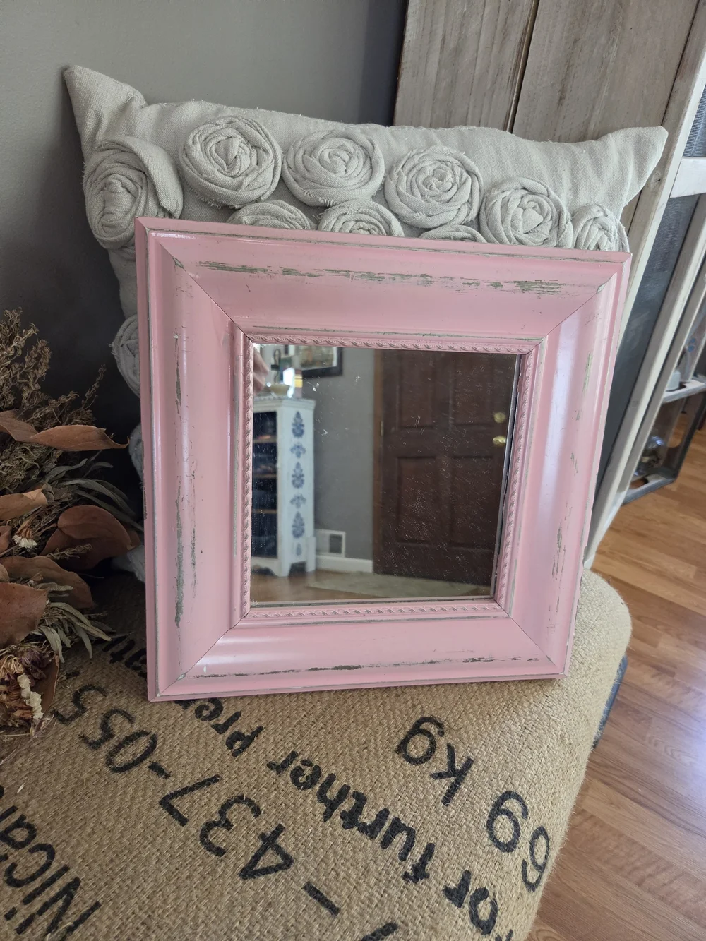 Pink Distressed Square Wall Mirror - Unbranded
